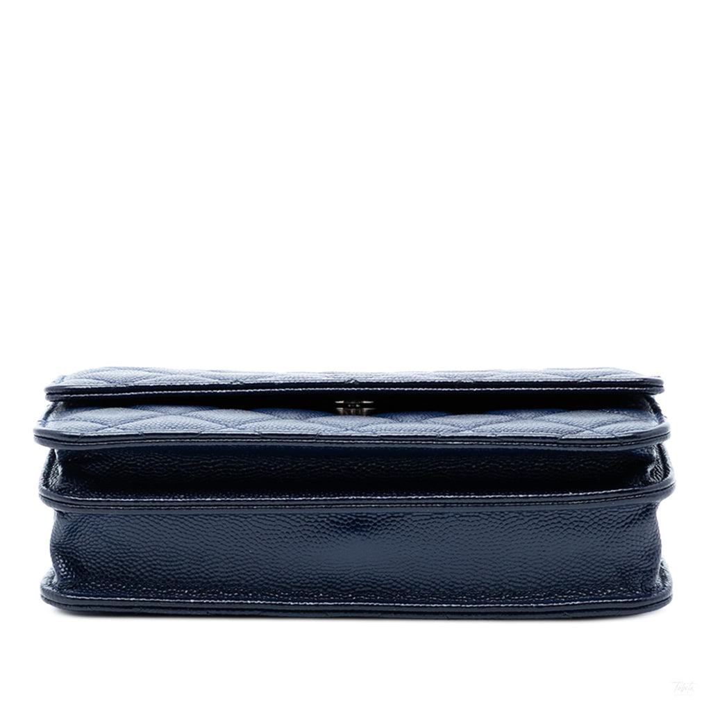 Second hand Chanel WOC Square Caviar Leather Quilted Flap Crossbody Blue - Tabita Bags