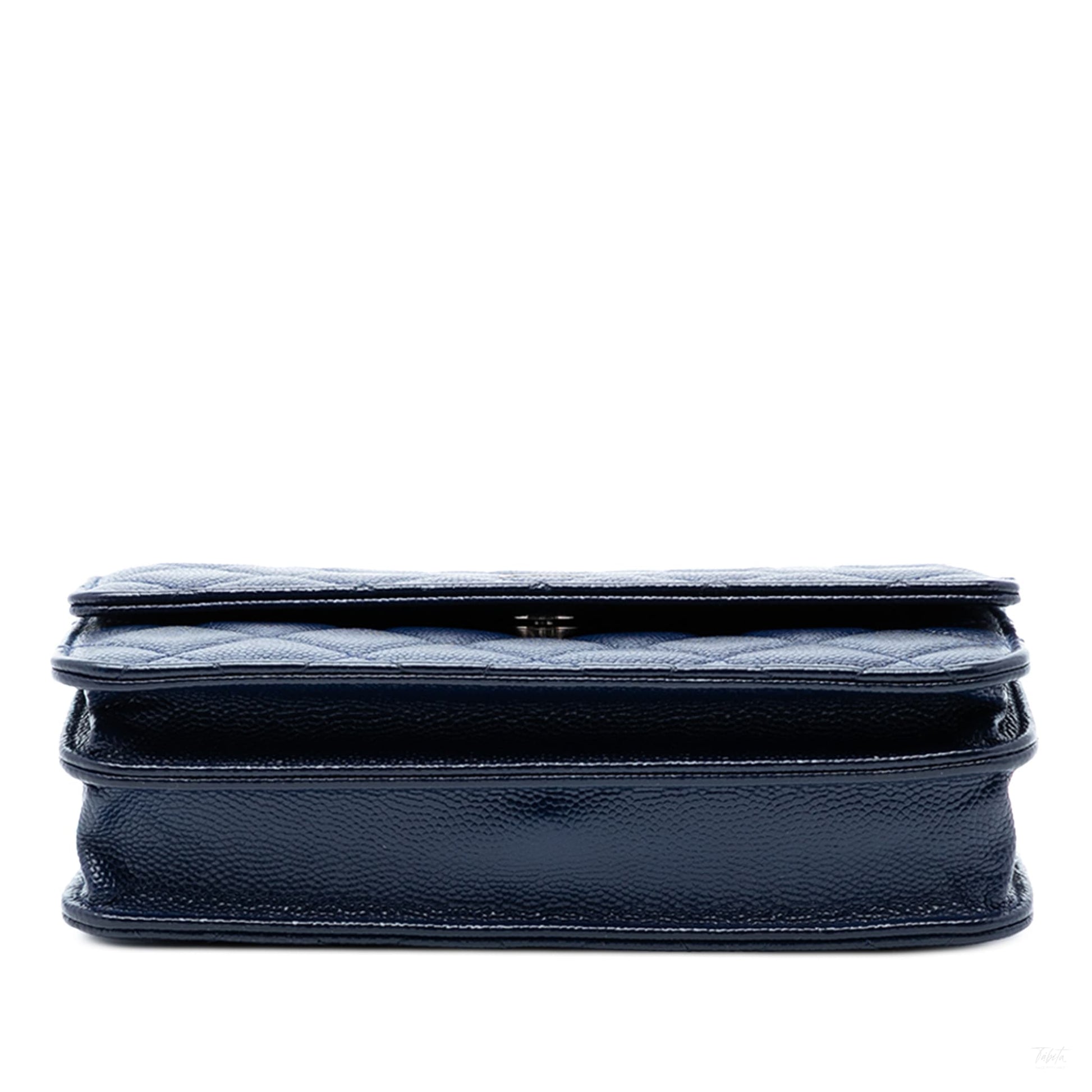 Second hand Chanel WOC Square Caviar Leather Quilted Flap Crossbody Blue - Tabita Bags