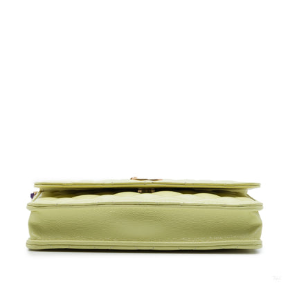 Second hand Chanel WOC Square Caviar Leather Quilted Flap Crossbody Green - Tabita Bags