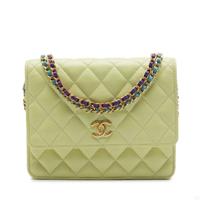Second hand Chanel WOC Square Caviar Leather Quilted Flap Crossbody Green - Tabita Bags