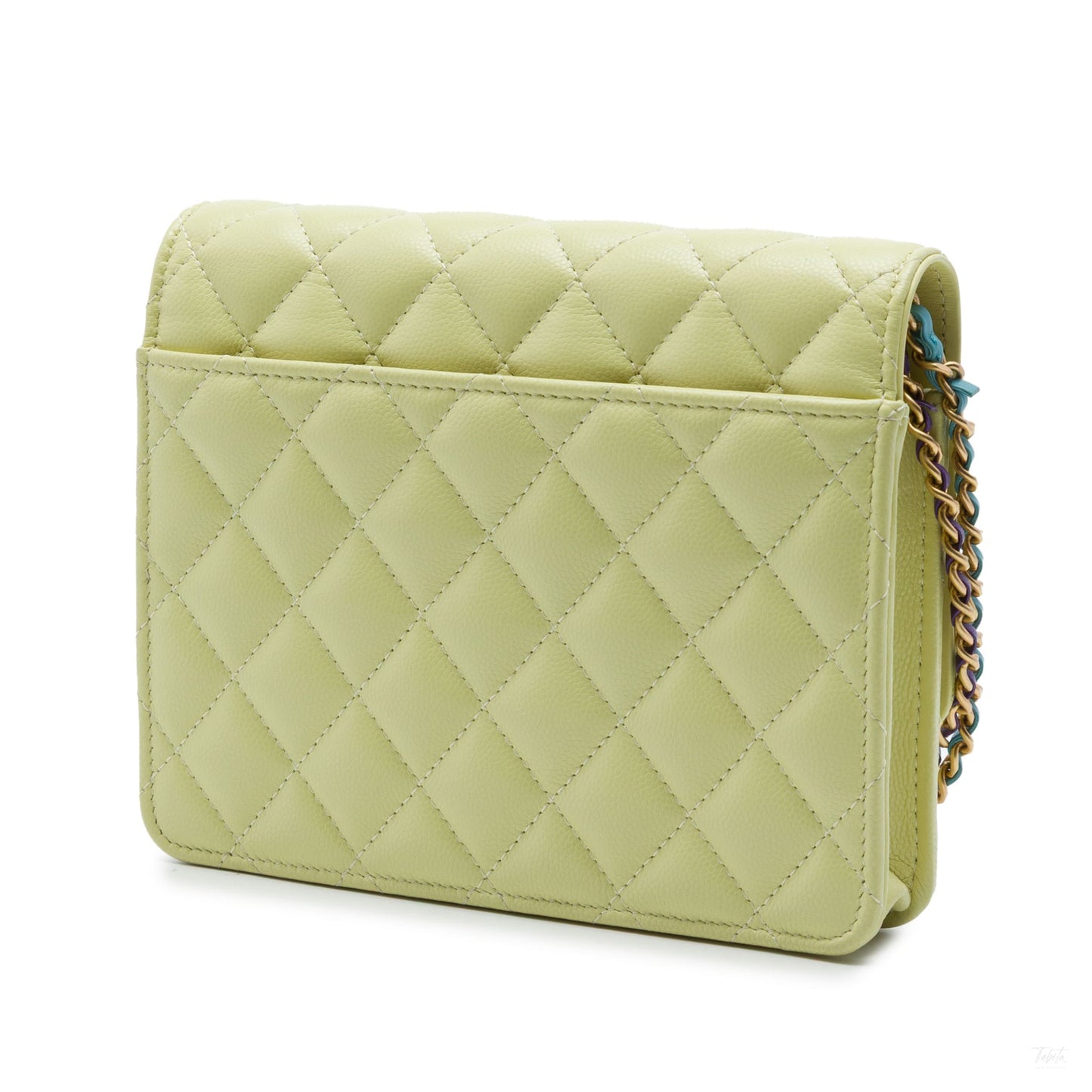 Second hand Chanel WOC Square Caviar Leather Quilted Flap Crossbody Green - Tabita Bags