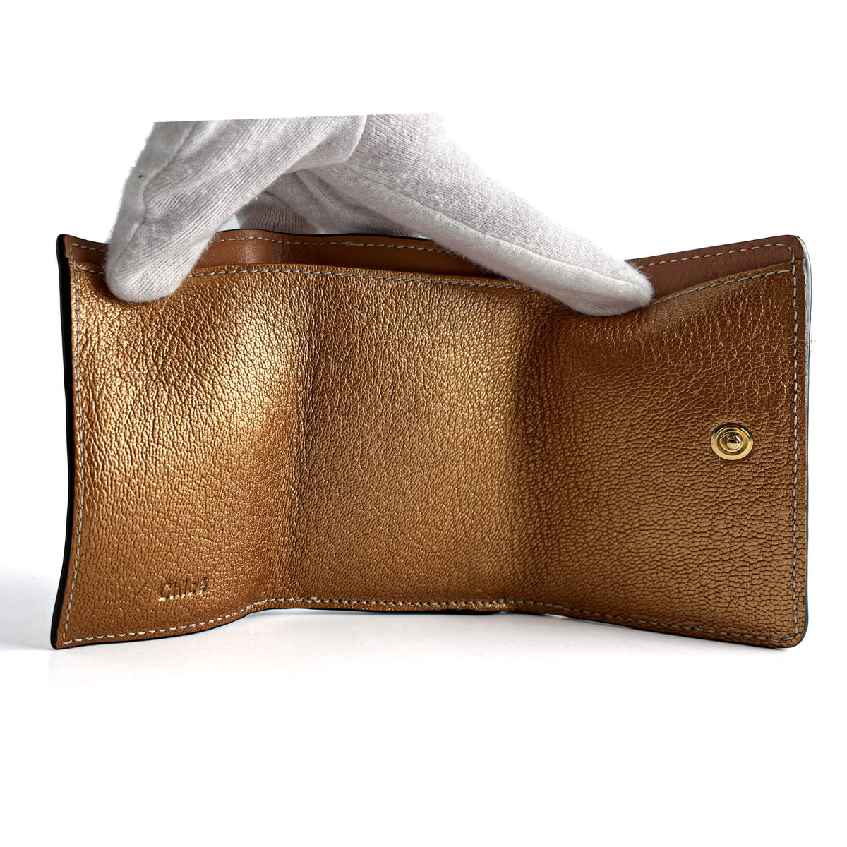 Second hand Chloé Alphabet Mini Leather Folding Wallet Metallic Rose - Tabita Bags