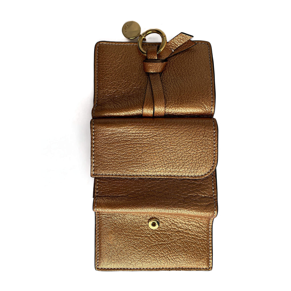 Second hand Chloé Alphabet Mini Leather Folding Wallet Metallic Rose - Tabita Bags