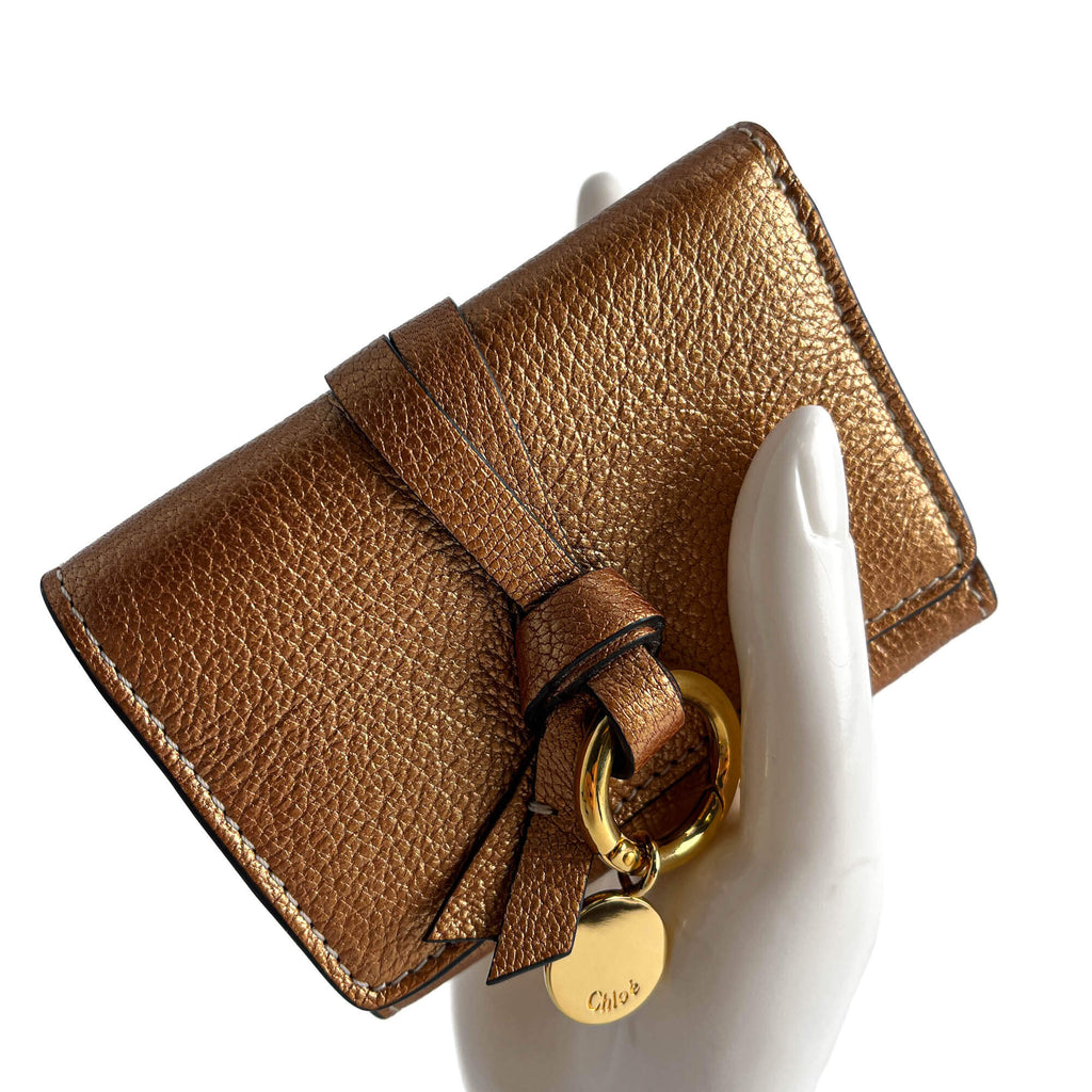 Second hand Chloé Alphabet Mini Leather Folding Wallet Metallic Rose - Tabita Bags
