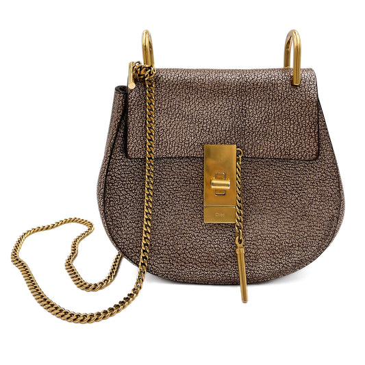 Second hand Chloé Drew Chain Small Leather Flap Crossbody Metallic - Tabita Bags