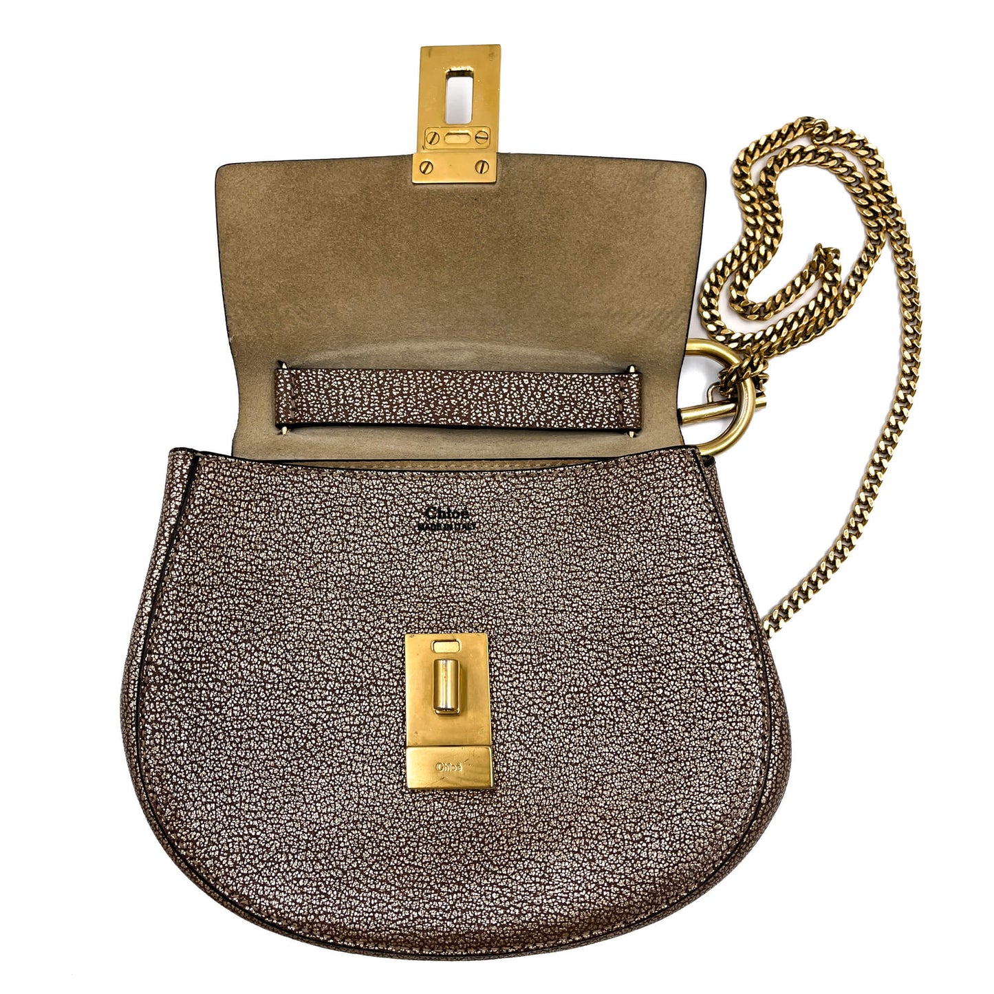 Second hand Chloé Drew Chain Small Leather Flap Crossbody Metallic - Tabita Bags