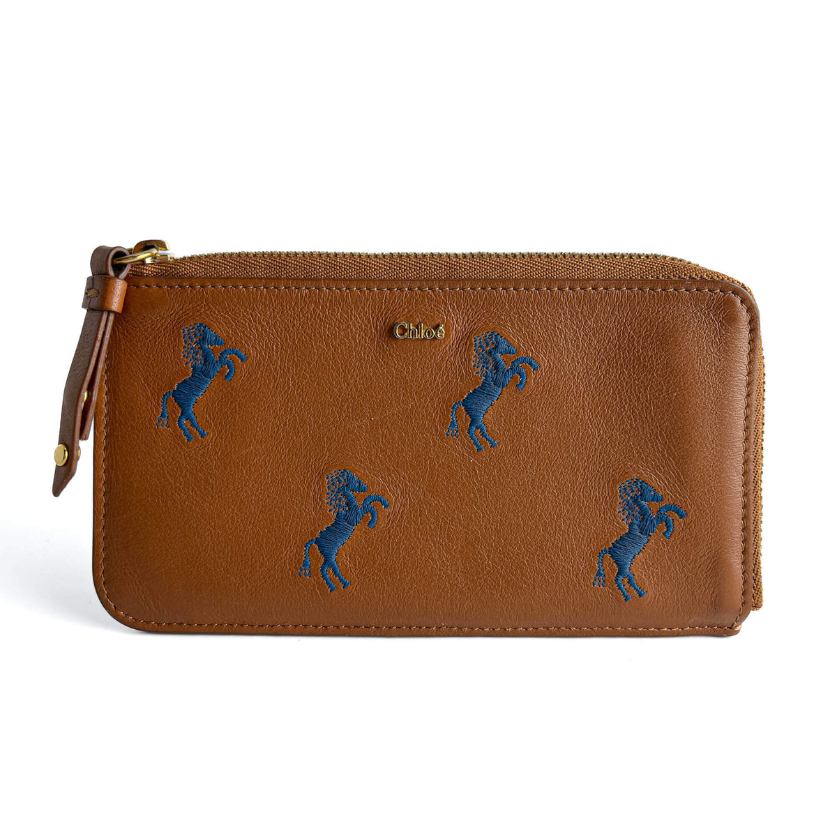 Second hand Chloé Little Horses Embroidered Medium Calfskin Leather Cards Holder Brown - Tabita Bags