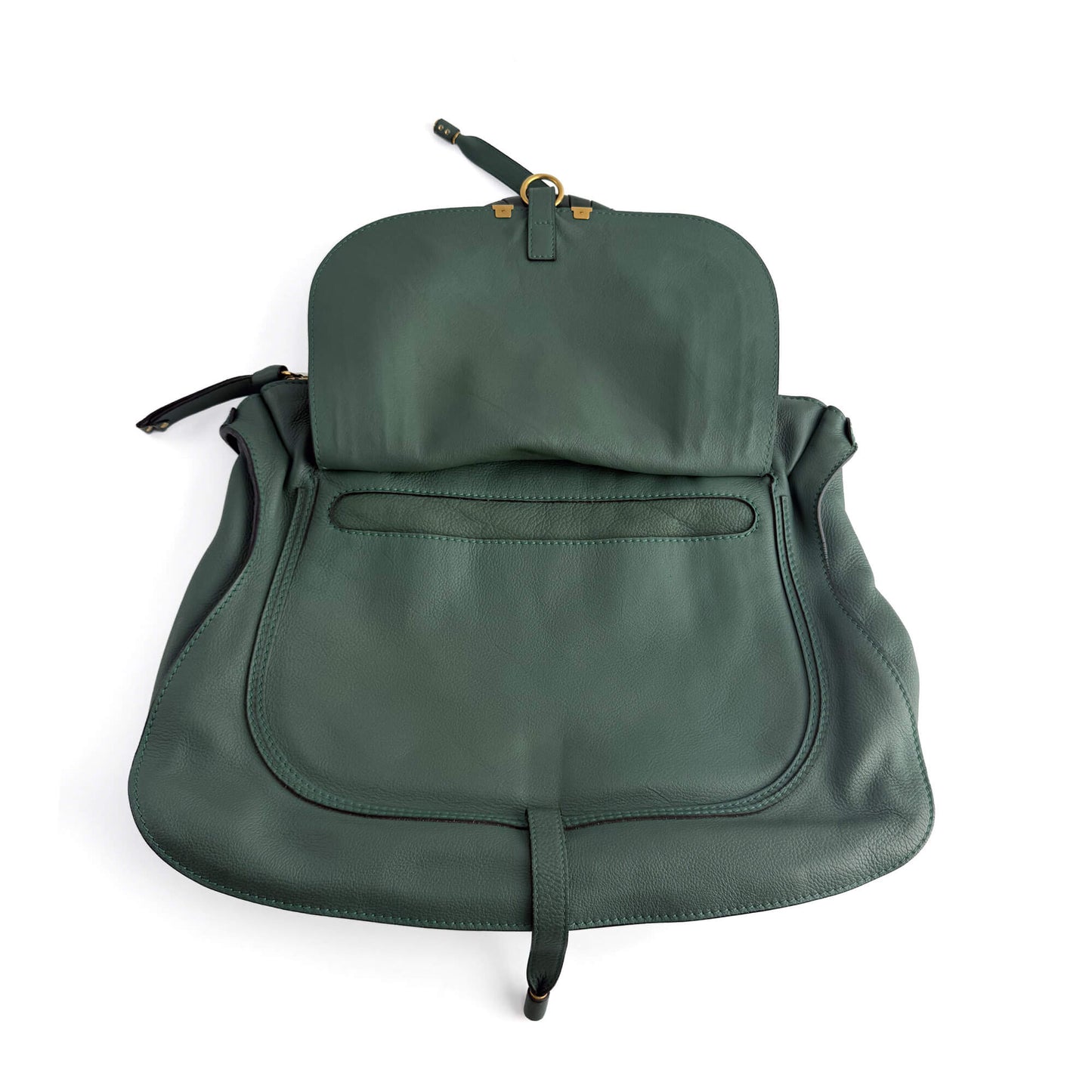 Second hand Chloé Marcie Medium Calfskin Leather Hobo Shoulder Bag Eucalyptus Green - Tabita Bags
