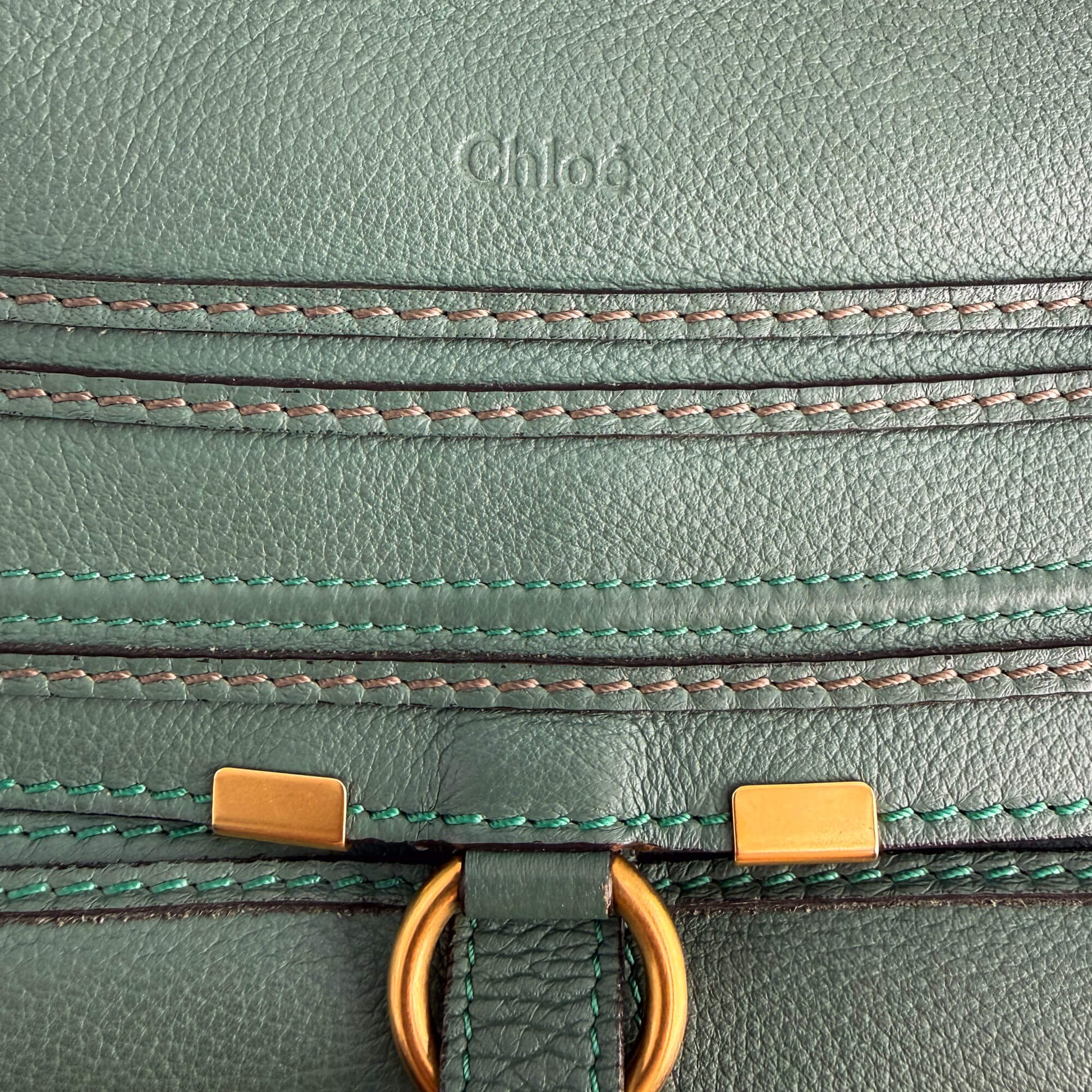 Second hand Chloé Marcie Medium Calfskin Leather Hobo Shoulder Bag Eucalyptus Green - Tabita Bags
