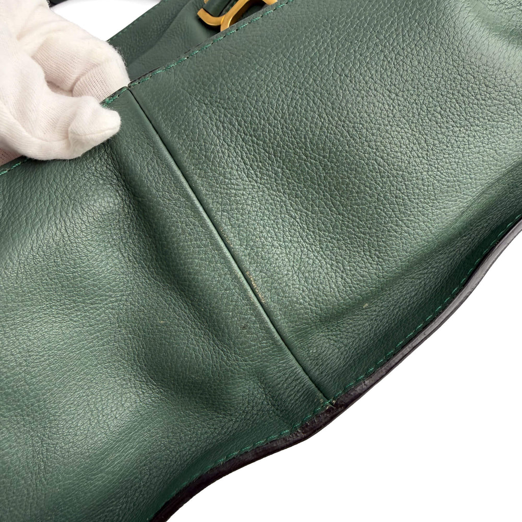 Second hand Chloé Marcie Medium Calfskin Leather Hobo Shoulder Bag Eucalyptus Green - Tabita Bags