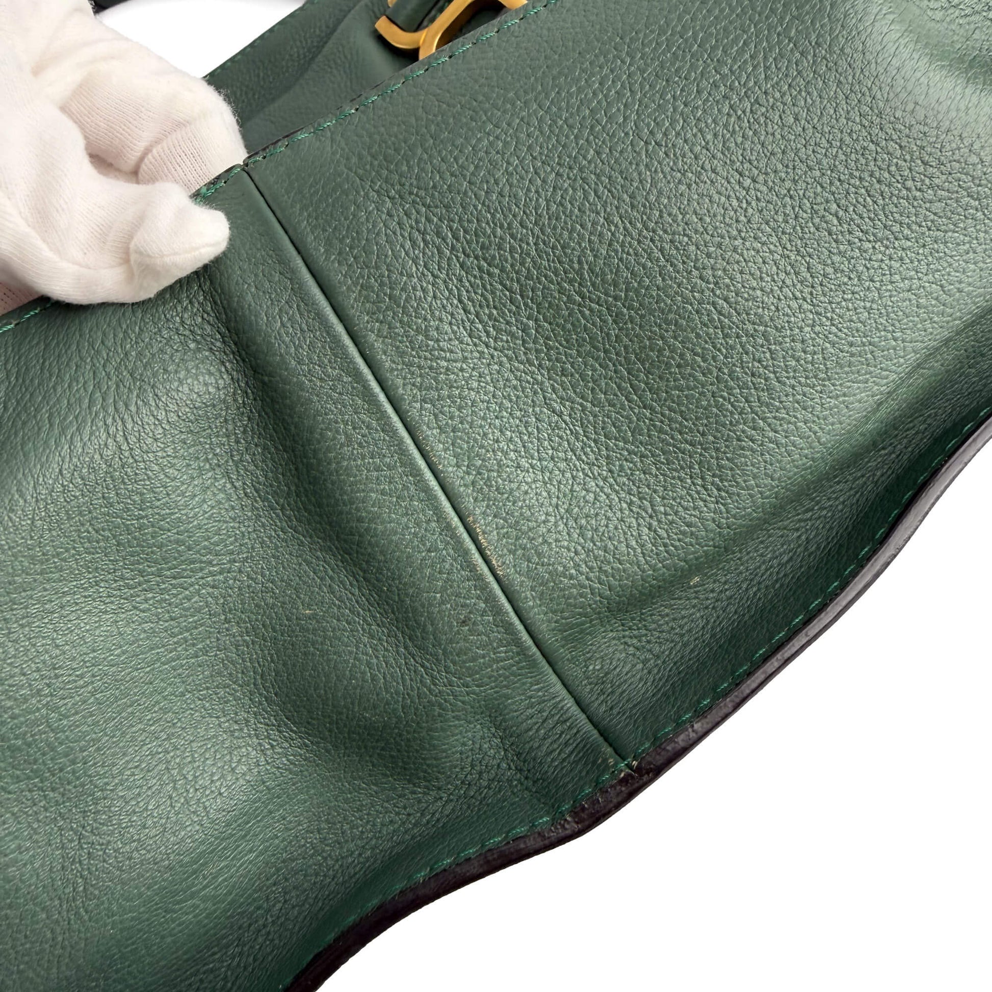 Second hand Chloé Marcie Medium Calfskin Leather Hobo Shoulder Bag Eucalyptus Green - Tabita Bags