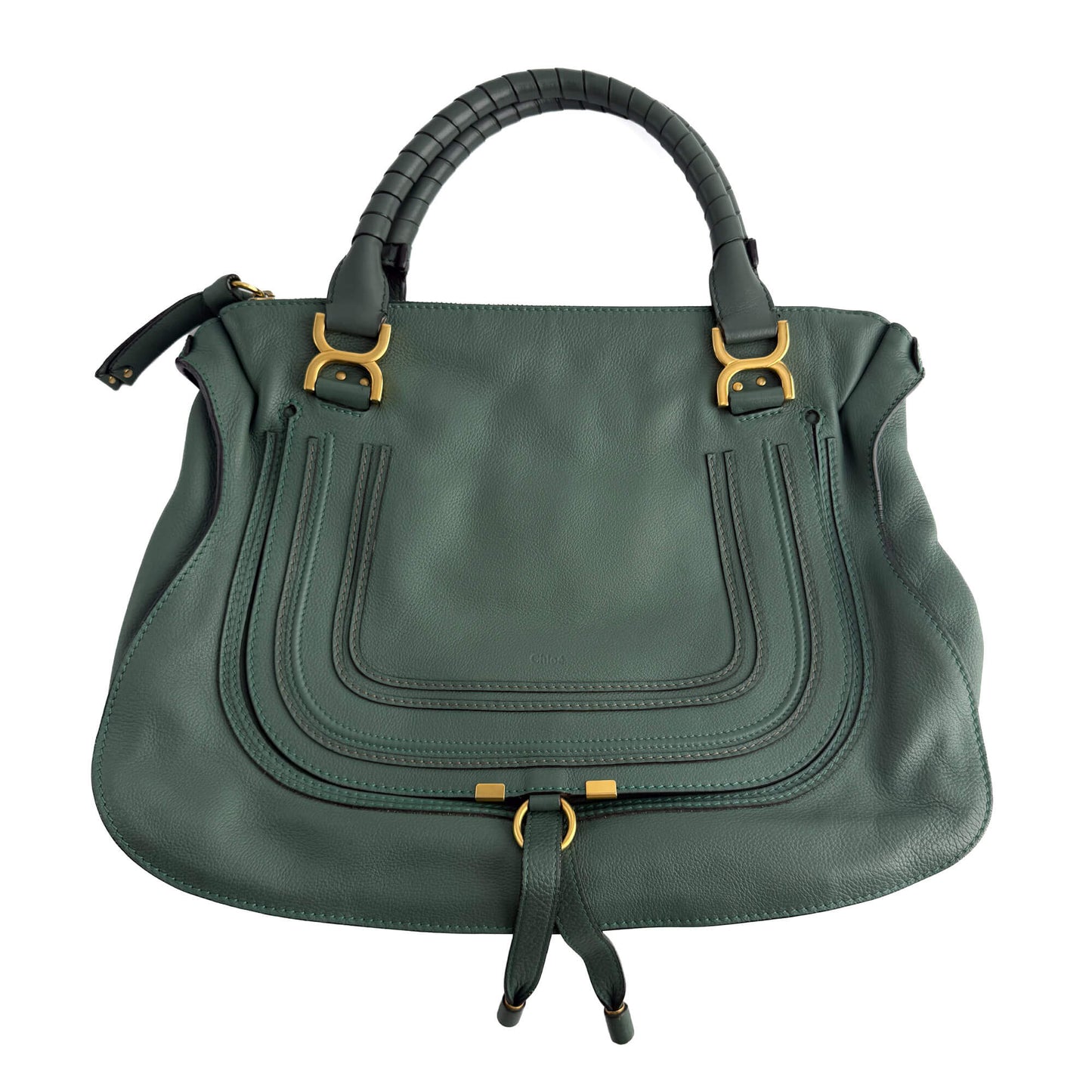 Second hand Chloé Marcie Medium Calfskin Leather Hobo Shoulder Bag Eucalyptus Green - Tabita Bags