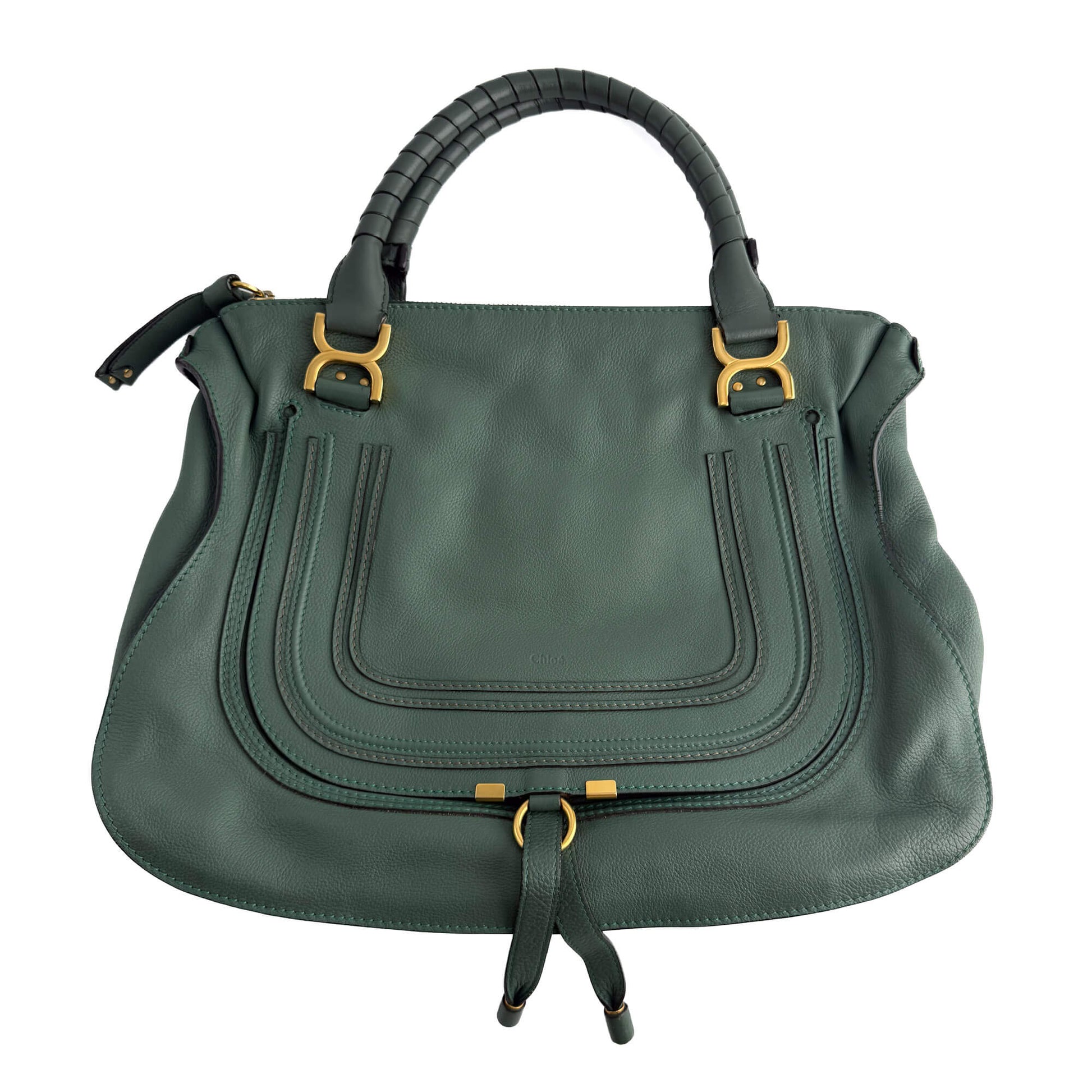 Second hand Chloé Marcie Medium Calfskin Leather Hobo Shoulder Bag Eucalyptus Green - Tabita Bags