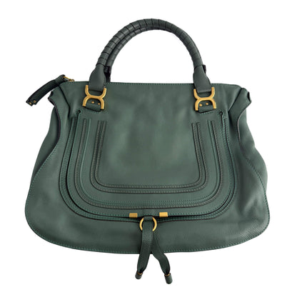 Second hand Chloé Marcie Medium Calfskin Leather Hobo Shoulder Bag Eucalyptus Green - Tabita Bags
