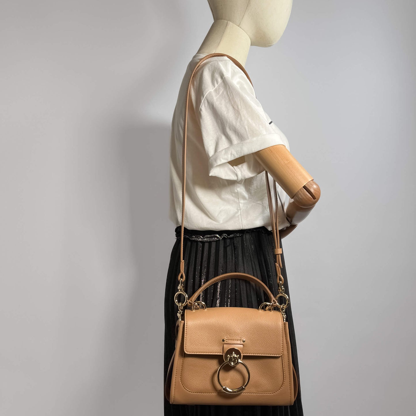 Second hand Chloé Tess Day Mini Calfskin Leather 3 - Ways Top - handle Bag Light Tan - Tabita Bags