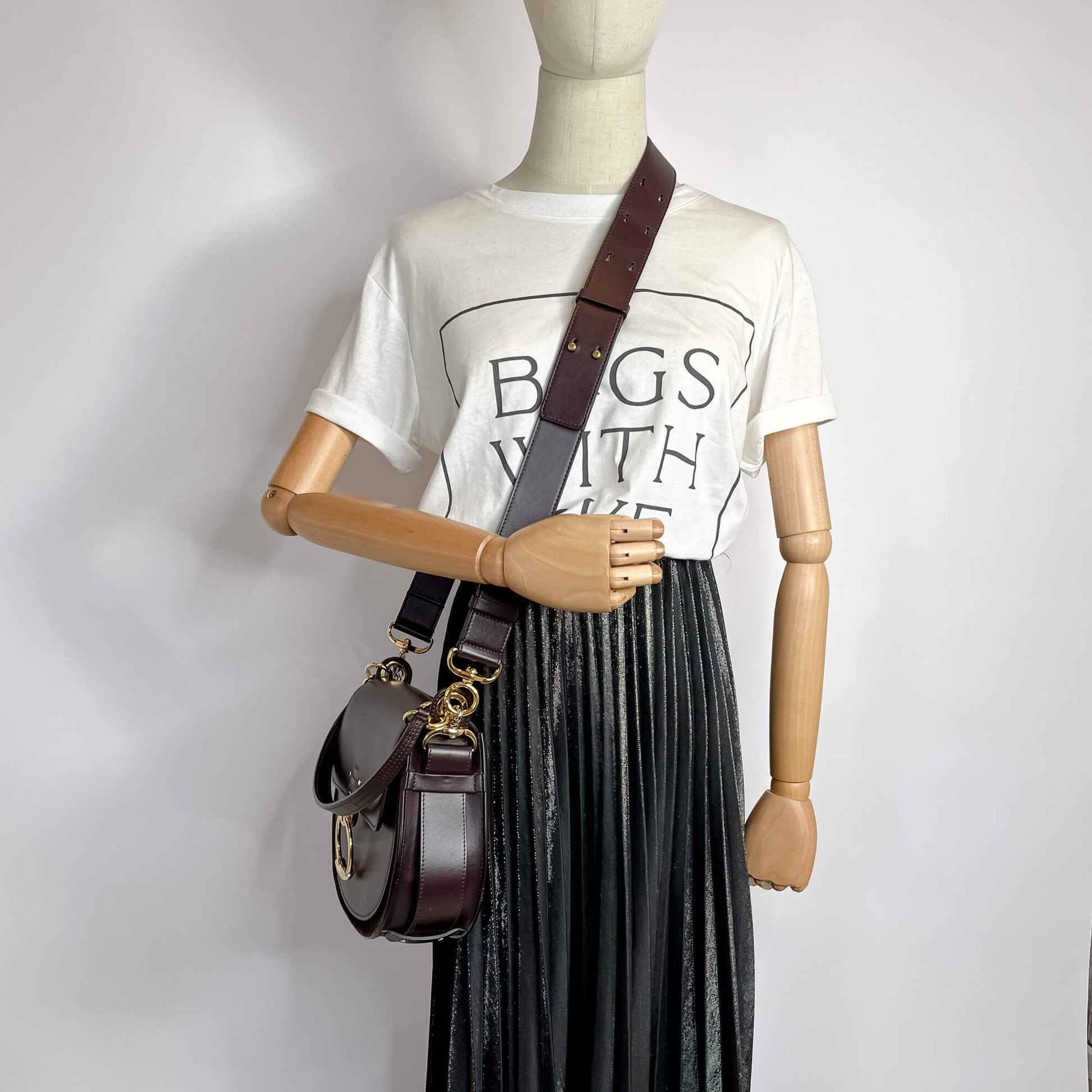 Chloé Tess Large Leather 3-Ways Saddle Bag Burgundy Tabita Bags