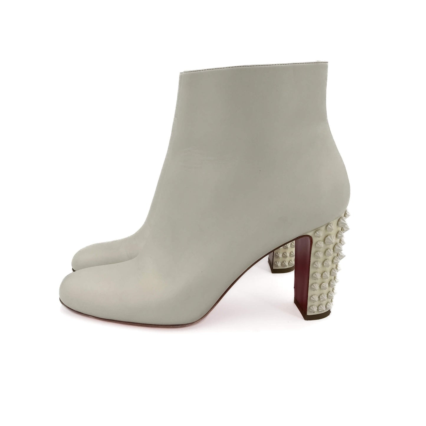 Second hand Christian Louboutin Spikoo Spiked Leather High Heel Boots 40 White - Tabita Bags