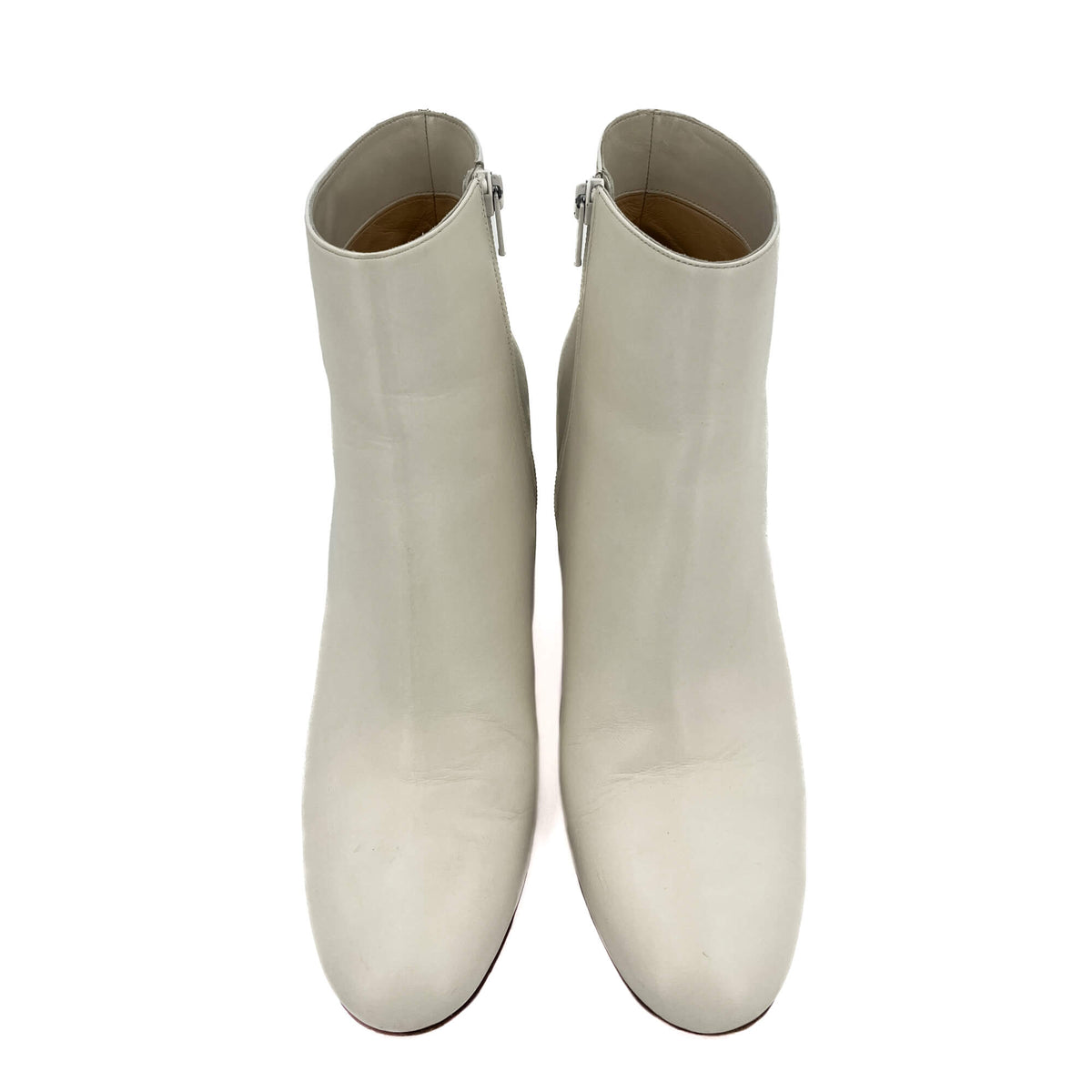 Second hand Christian Louboutin Spikoo Spiked Leather High Heel Boots 40 White - Tabita Bags