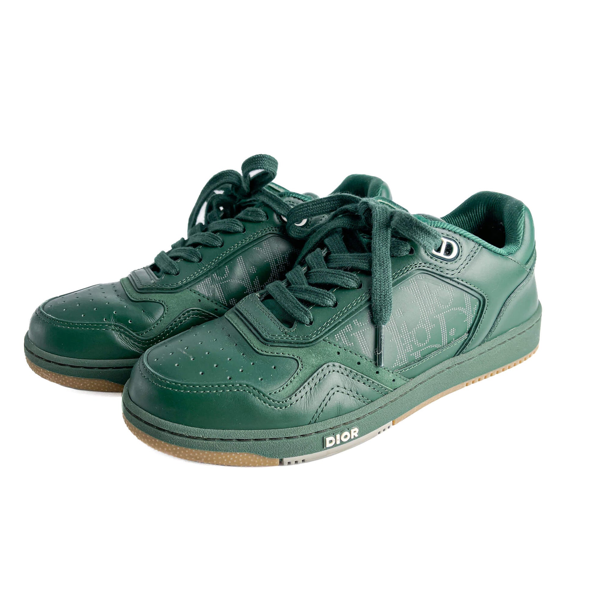 Second hand Dior B27 Leather Oblique Sneakers 38 Green - Tabita Bags