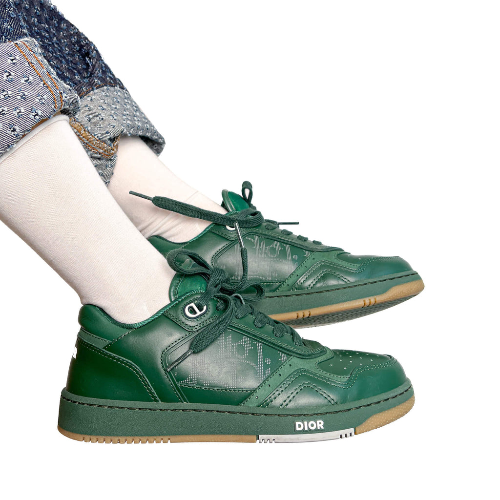 Second hand Dior B27 Leather Oblique Sneakers 38 Green - Tabita Bags