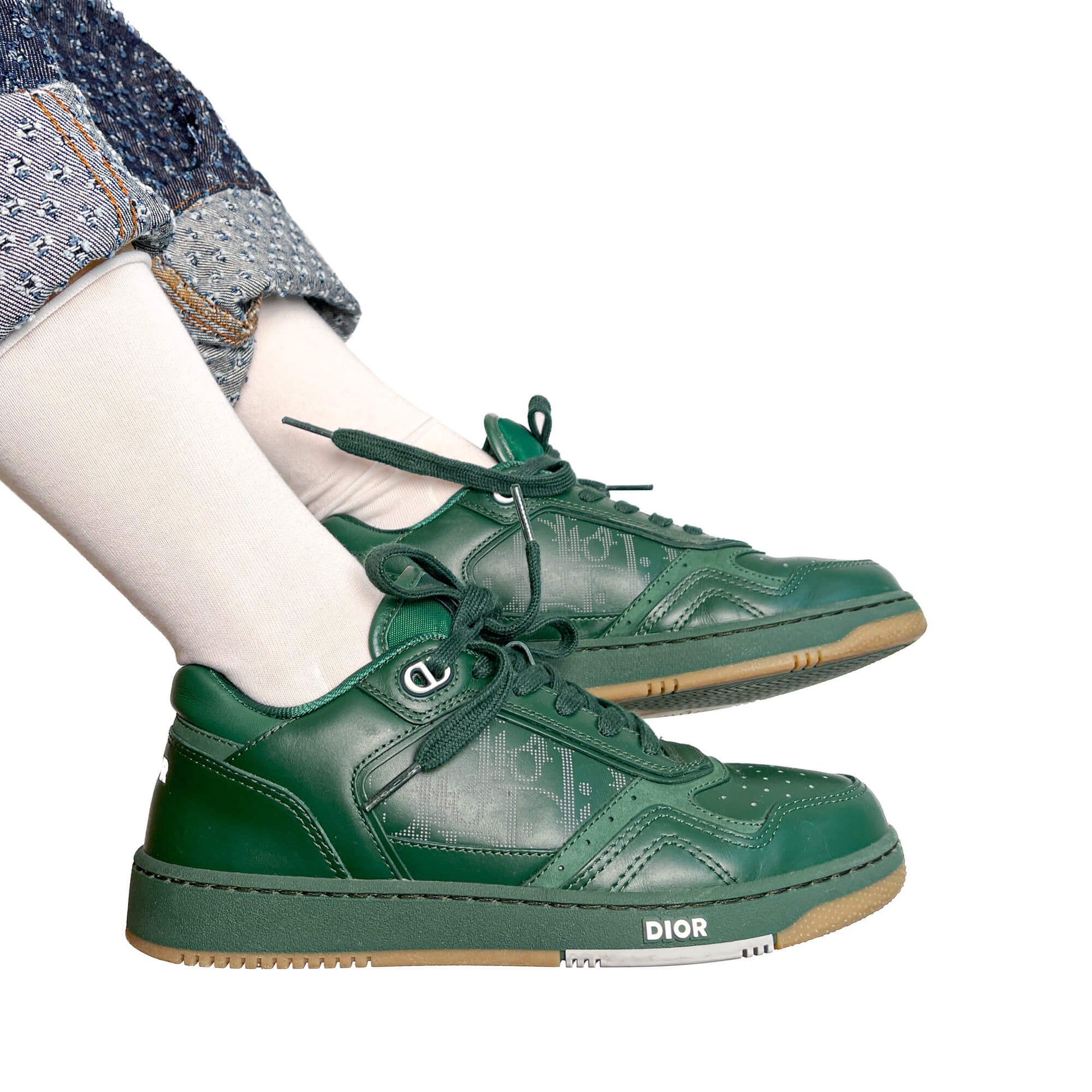 Second hand Dior B27 Leather Oblique Sneakers 38 Green - Tabita Bags