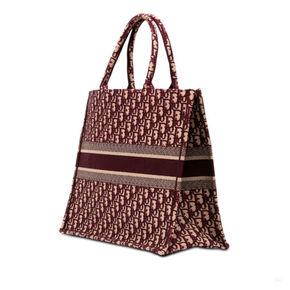 Second hand Dior Book Tote Large Canvas Embroidery Handbag Oblique Red - Tabita Bags