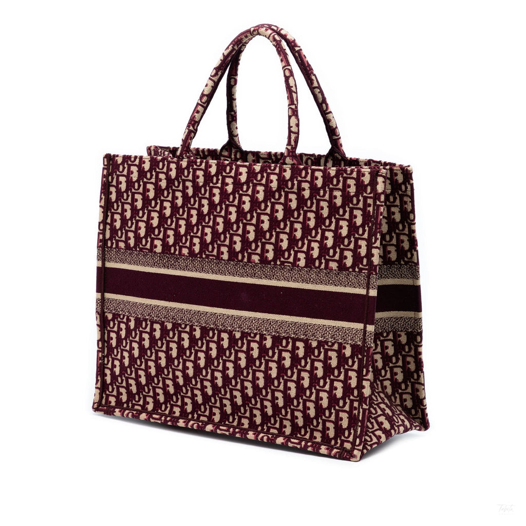 Second hand Dior Book Tote Large Canvas Embroidery Handbag Oblique Red - Tabita Bags