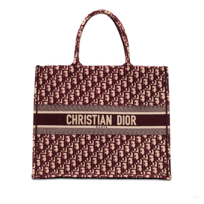 Second hand Dior Book Tote Large Canvas Embroidery Handbag Oblique Red - Tabita Bags