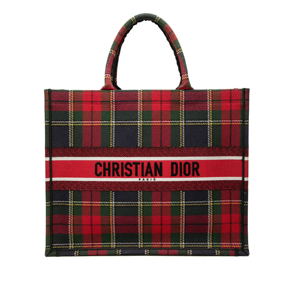 Second hand Dior Book Tote Large Canvas Embroidery Handbag Tartan Check - Tabita Bags