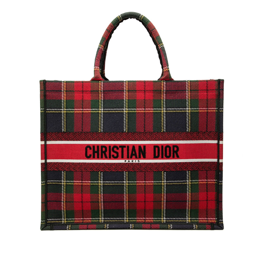 Second hand Dior Book Tote Large Canvas Embroidery Handbag Tartan Check - Tabita Bags