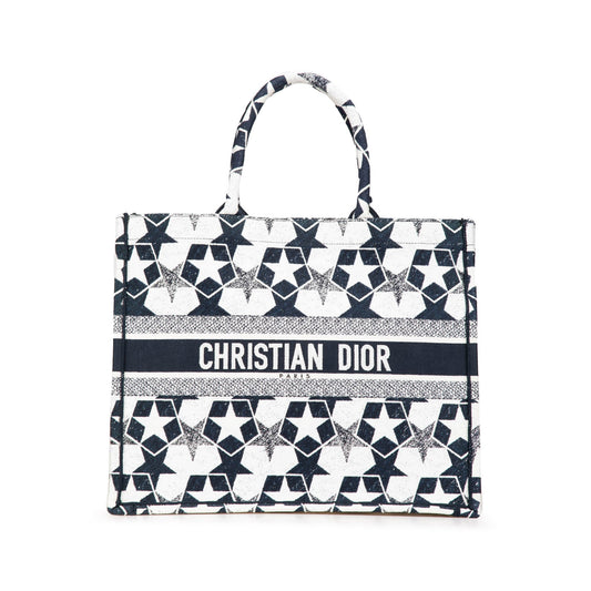 Second hand Dior Book Tote Large Embroidery Canvas Handbag Blue - Tabita Bags