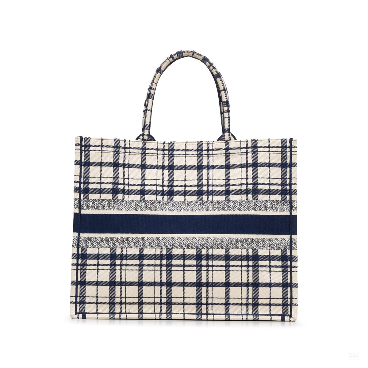 Second hand Dior Book Tote Large Embroidery Canvas Handbag Blue - Tabita Bags