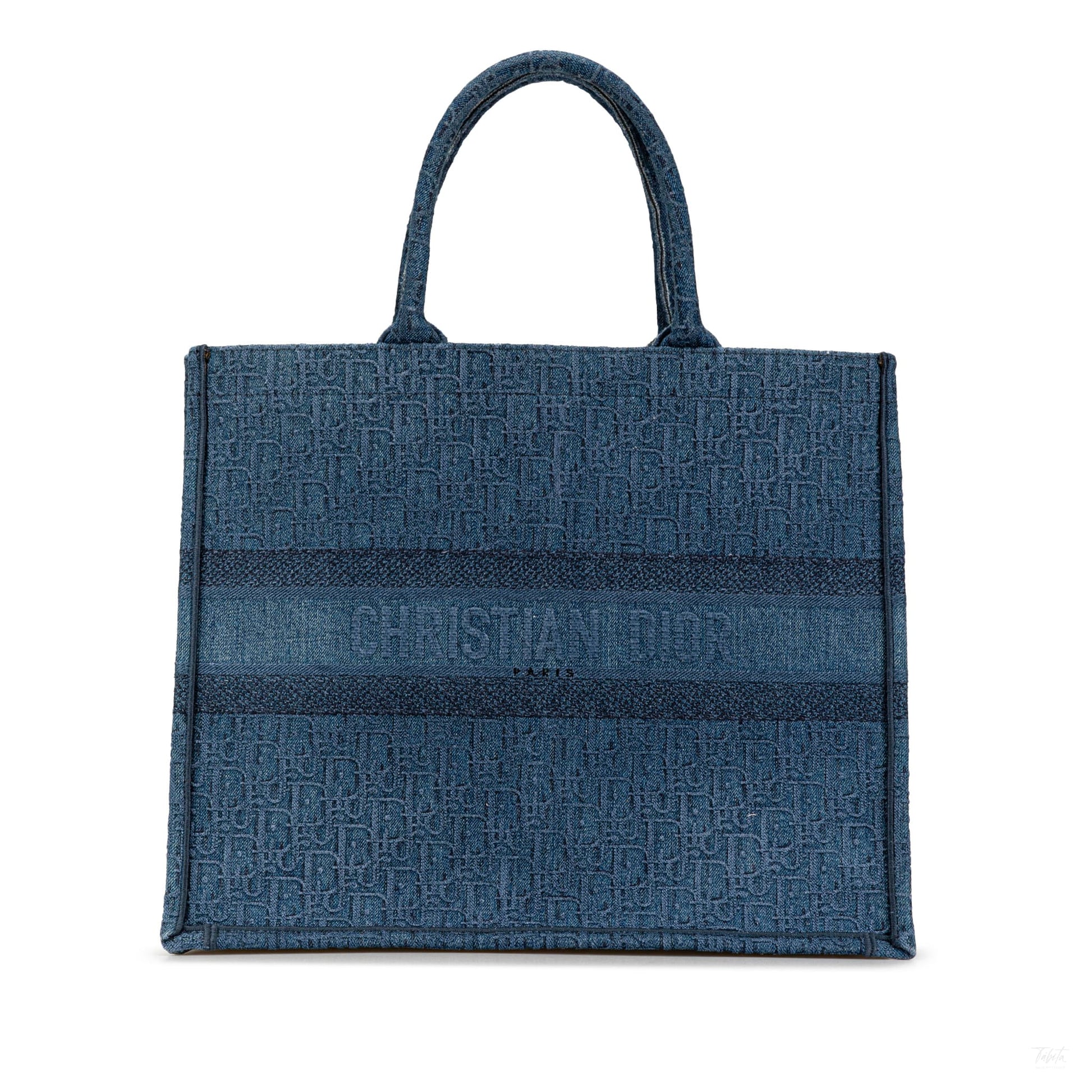 Second hand Dior Book Tote Large Embroidery Canvas Handbag Blue - Tabita Bags