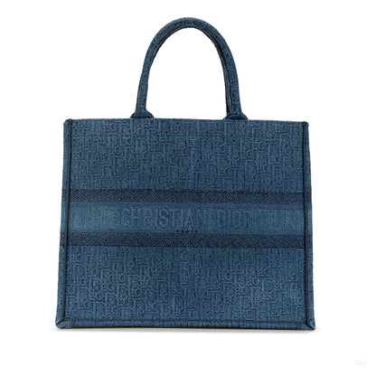 Second hand Dior Book Tote Large Embroidery Canvas Handbag Blue - Tabita Bags
