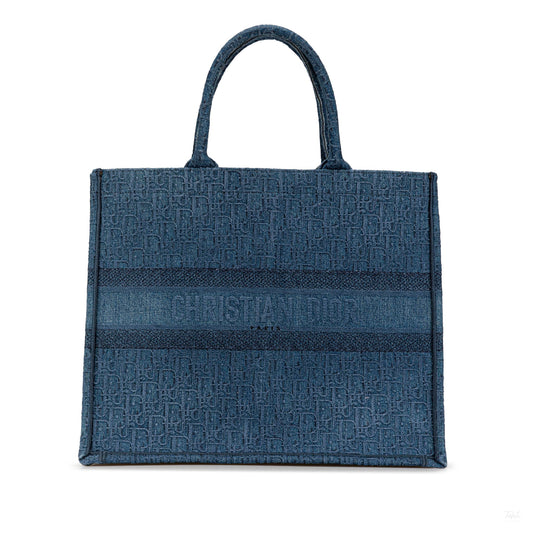 Second hand Dior Book Tote Large Embroidery Canvas Handbag Blue - Tabita Bags