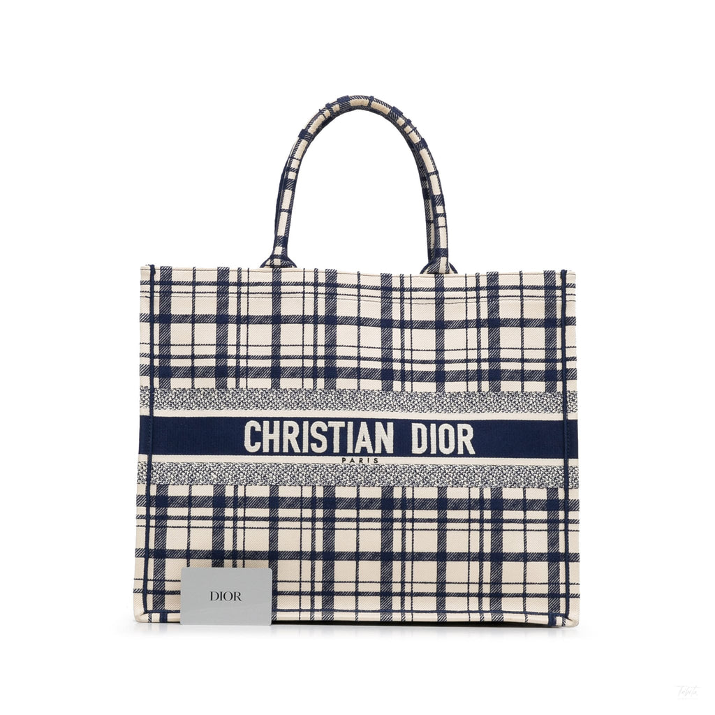 Second hand Dior Book Tote Large Embroidery Canvas Handbag Blue - Tabita Bags