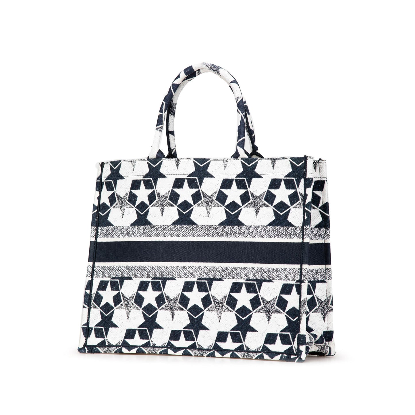 Second hand Dior Book Tote Large Embroidery Canvas Handbag Blue - Tabita Bags