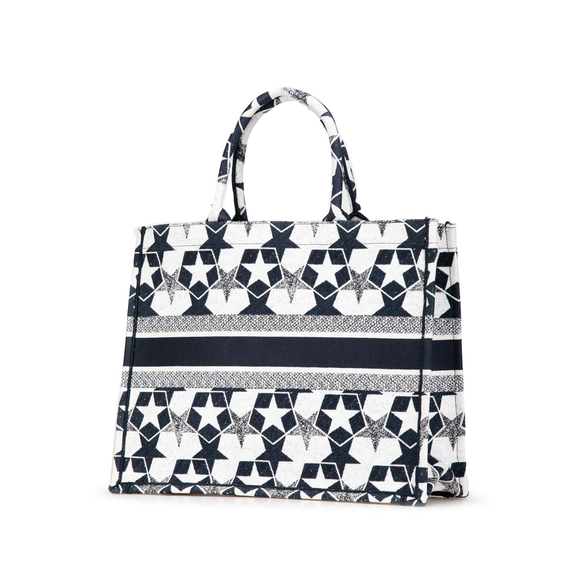 Second hand Dior Book Tote Large Embroidery Canvas Handbag Blue - Tabita Bags