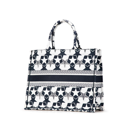 Second hand Dior Book Tote Large Embroidery Canvas Handbag Blue - Tabita Bags