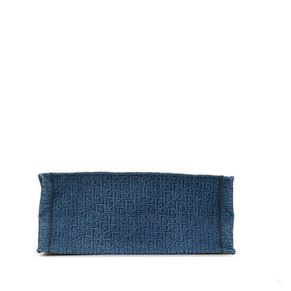 Second hand Dior Book Tote Large Embroidery Canvas Handbag Blue - Tabita Bags