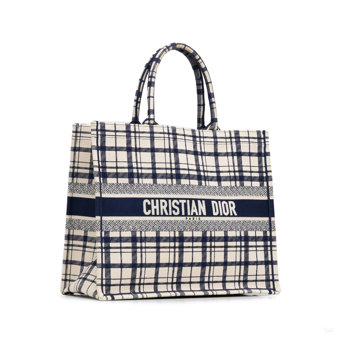 Second hand Dior Book Tote Large Embroidery Canvas Handbag Blue - Tabita Bags