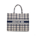 Second hand Dior Book Tote Large Embroidery Canvas Handbag Blue - Tabita Bags