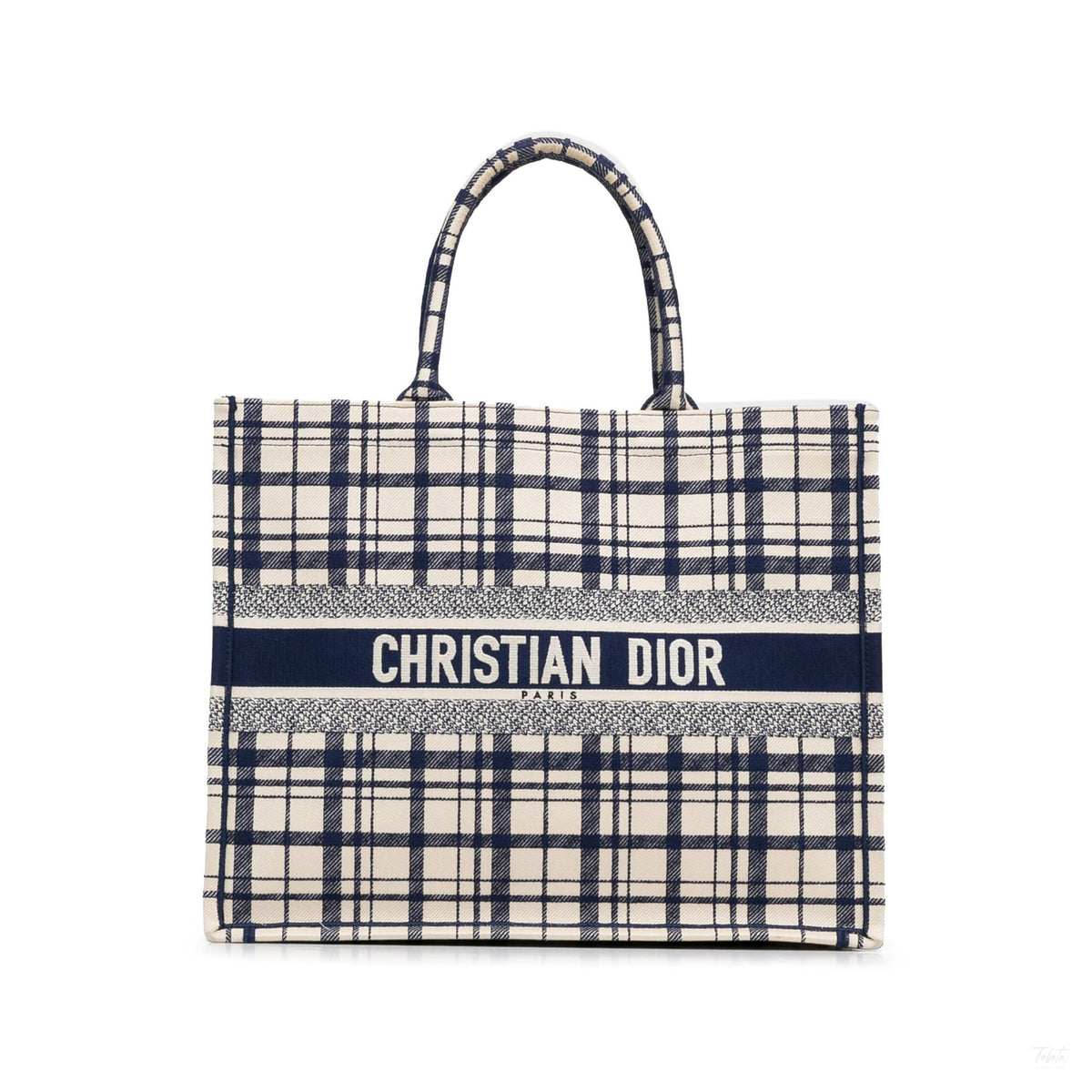 Second hand Dior Book Tote Large Embroidery Canvas Handbag Blue - Tabita Bags