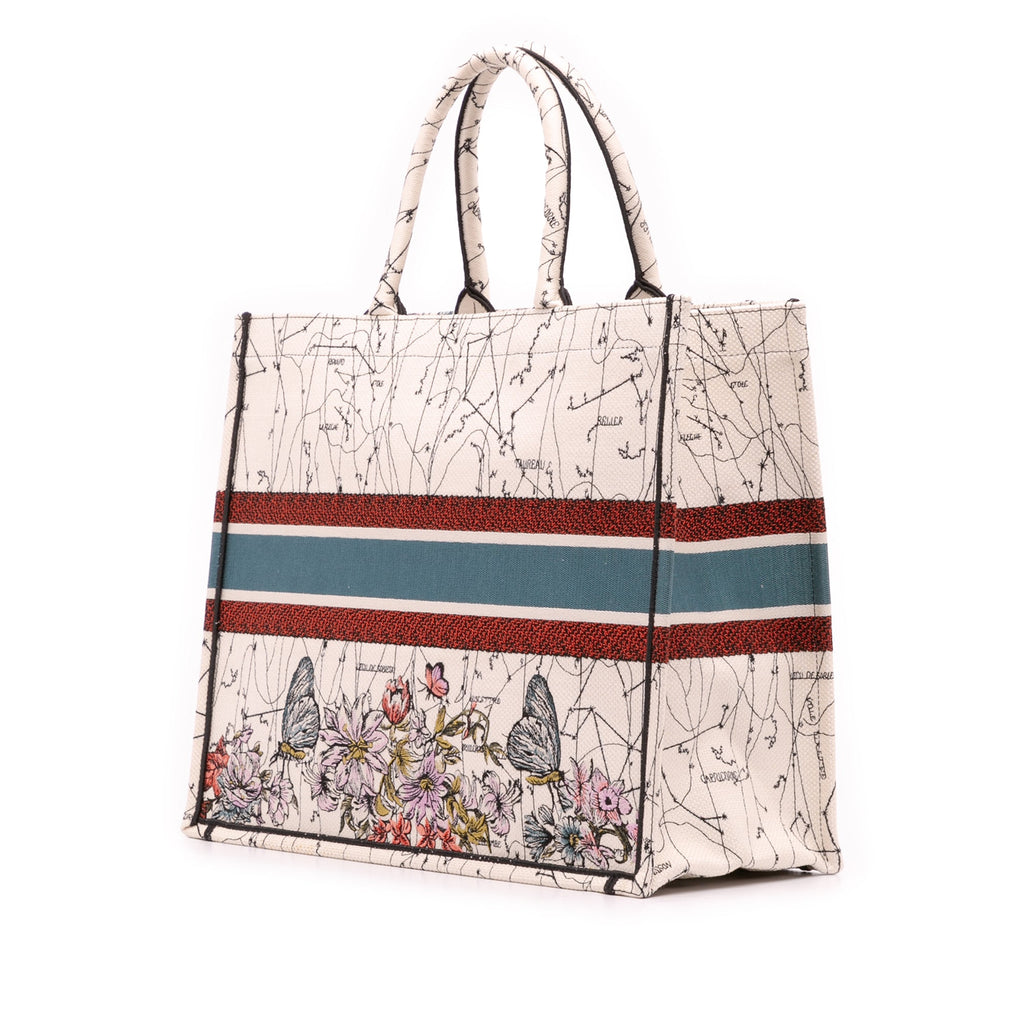 Second hand Dior Book Tote Large Embroidery Canvas Handbag Brown - Tabita Bags