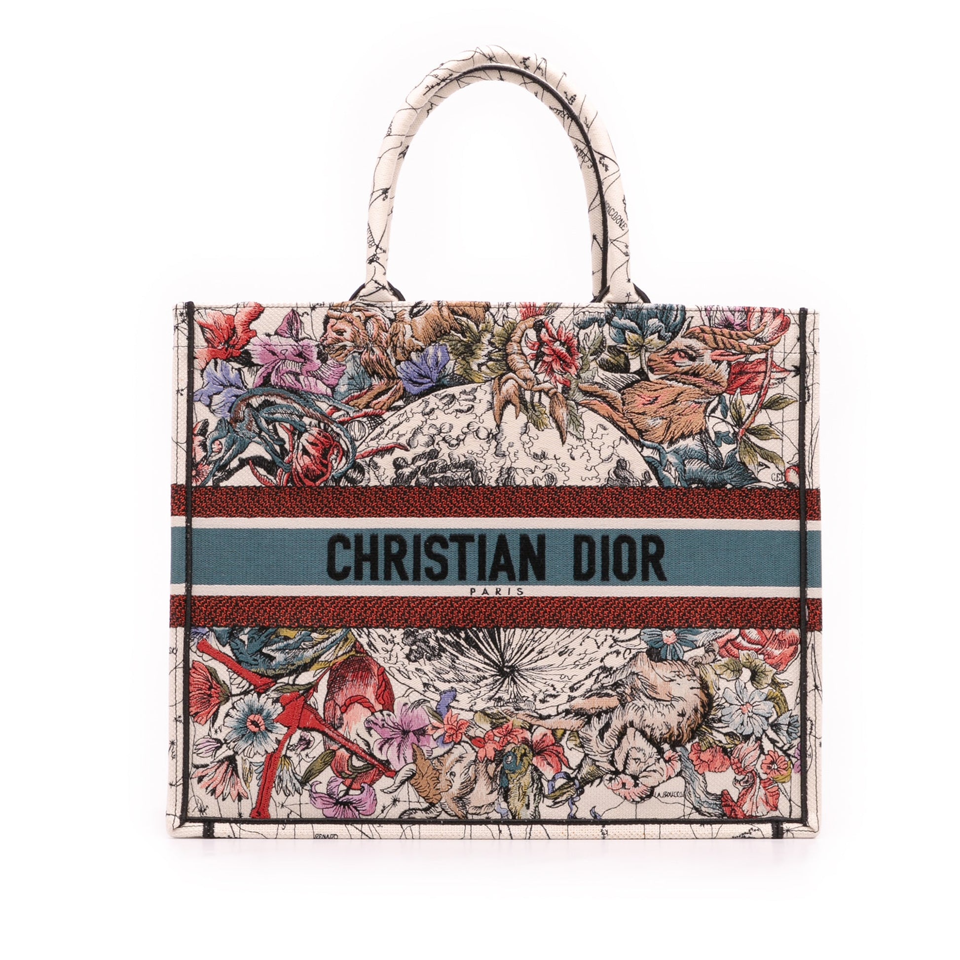 Second hand Dior Book Tote Large Embroidery Canvas Handbag Brown - Tabita Bags