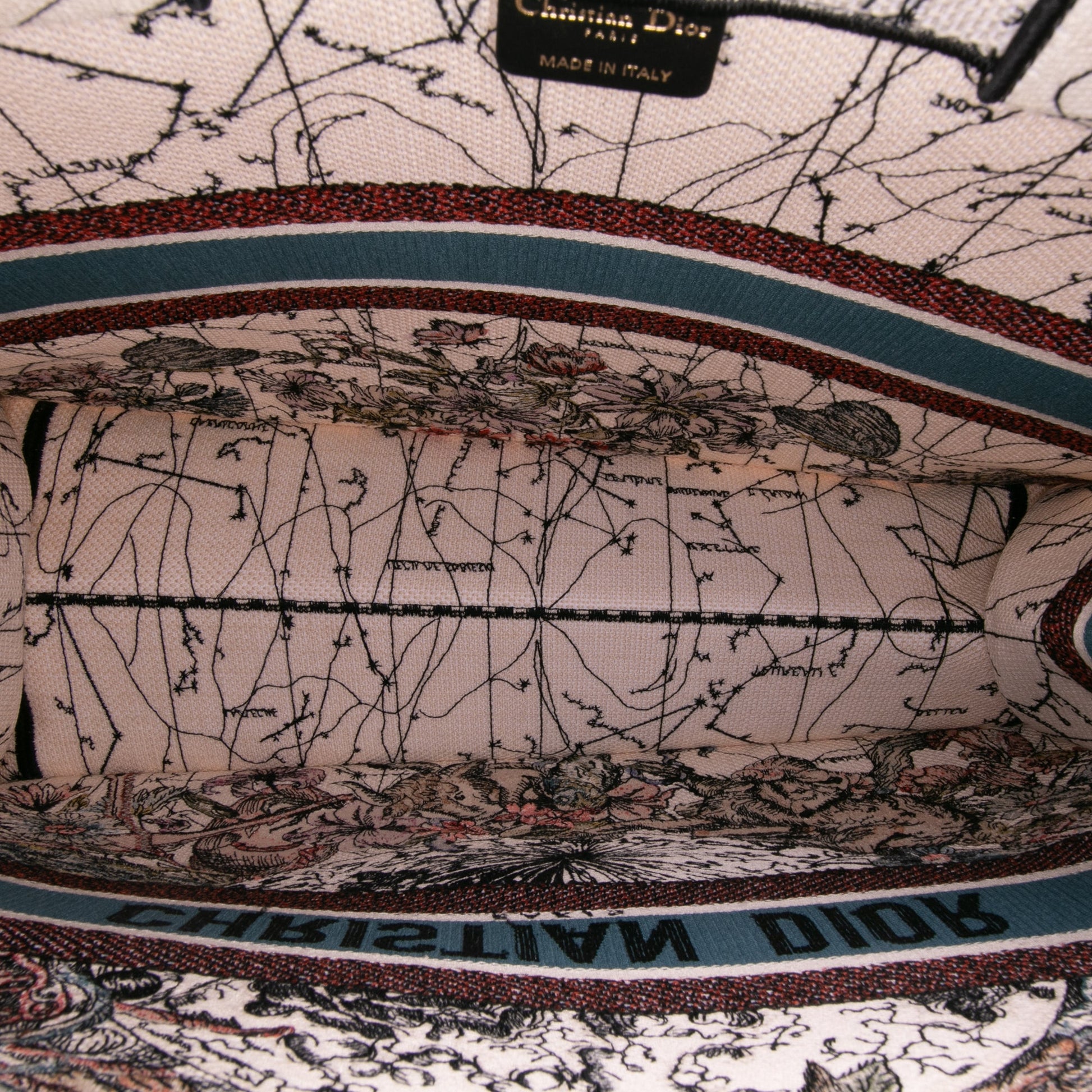 Second hand Dior Book Tote Large Embroidery Canvas Handbag Brown - Tabita Bags