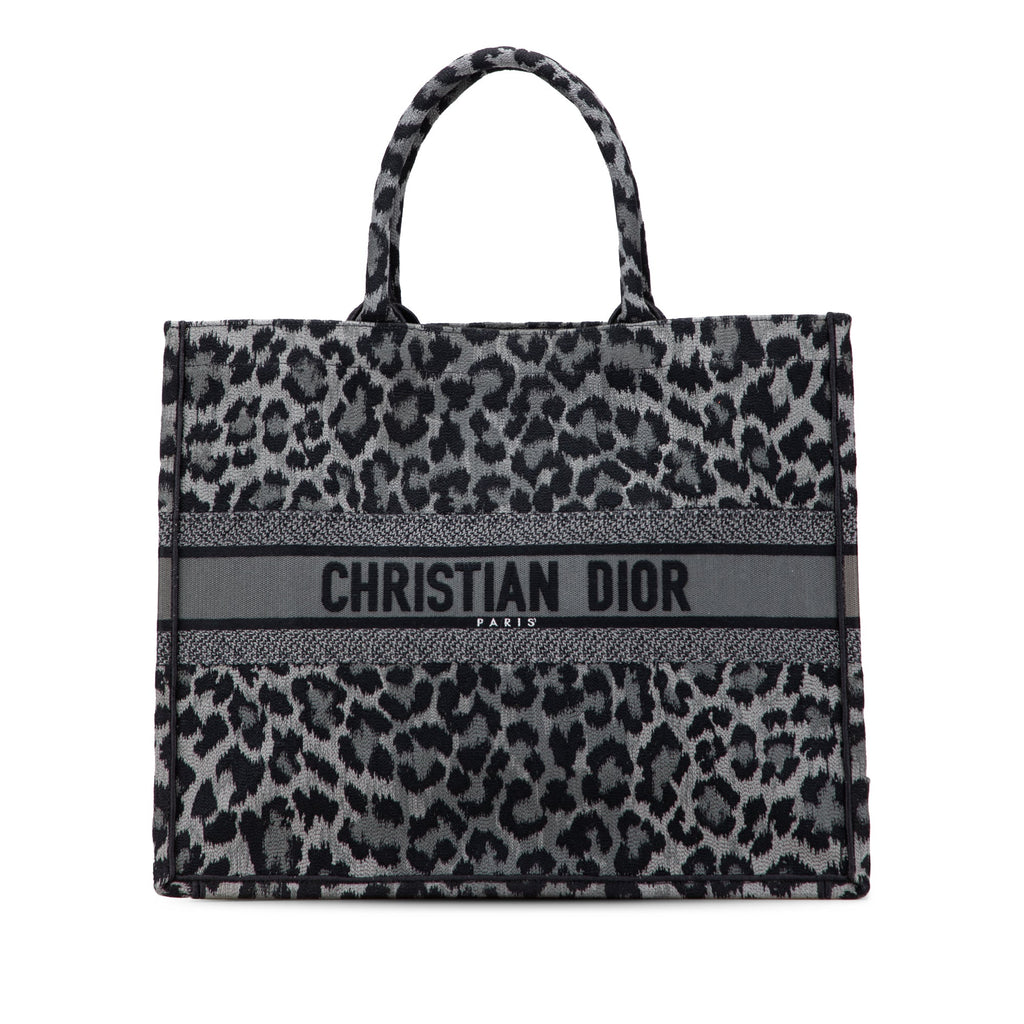 Second hand Dior Book Tote Large Embroidery Canvas Handbag Grey - Tabita Bags