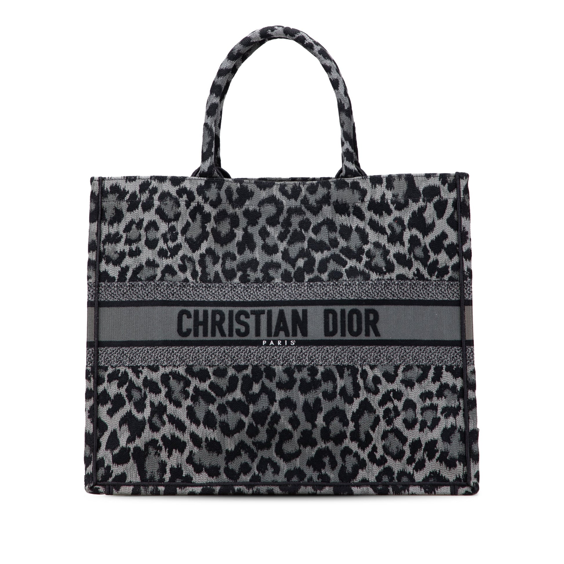 Second hand Dior Book Tote Large Embroidery Canvas Handbag Grey - Tabita Bags