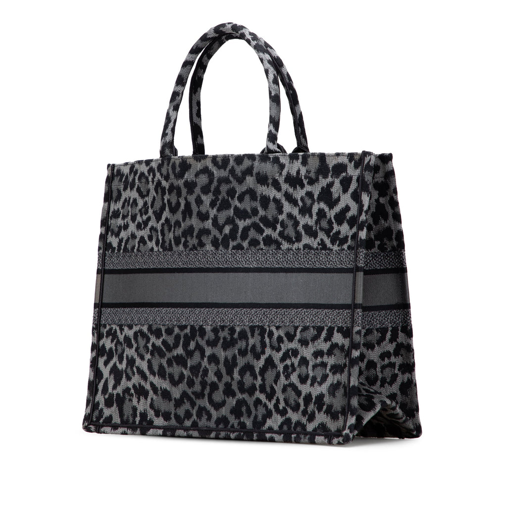 Second hand Dior Book Tote Large Embroidery Canvas Handbag Grey - Tabita Bags