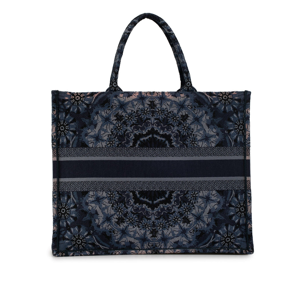 Second hand Dior Book Tote Large Embroidery Canvas Handbag Kaleidiorscopic Blue - Tabita Bags